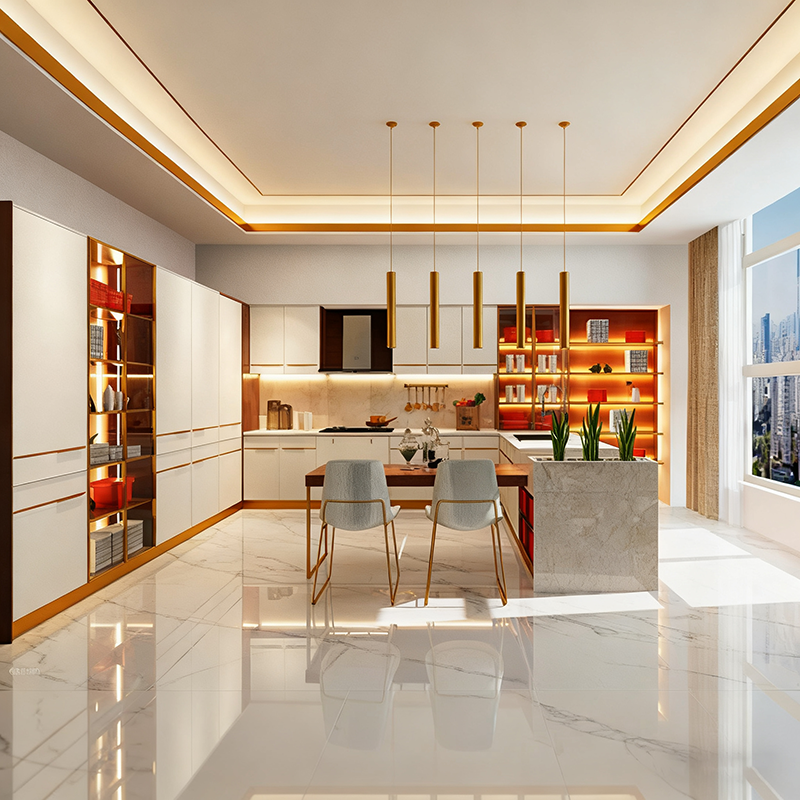 Custom Modern Shaker Matte Lacquer Kitchen Cabinets with Island for Apartments & Homes