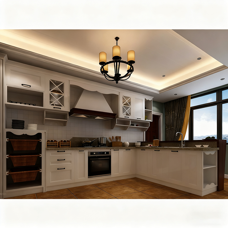 Custom White Slim Shaker Kitchen Cabinets with Island | Plywood & Melamine Modern Cabinet Set