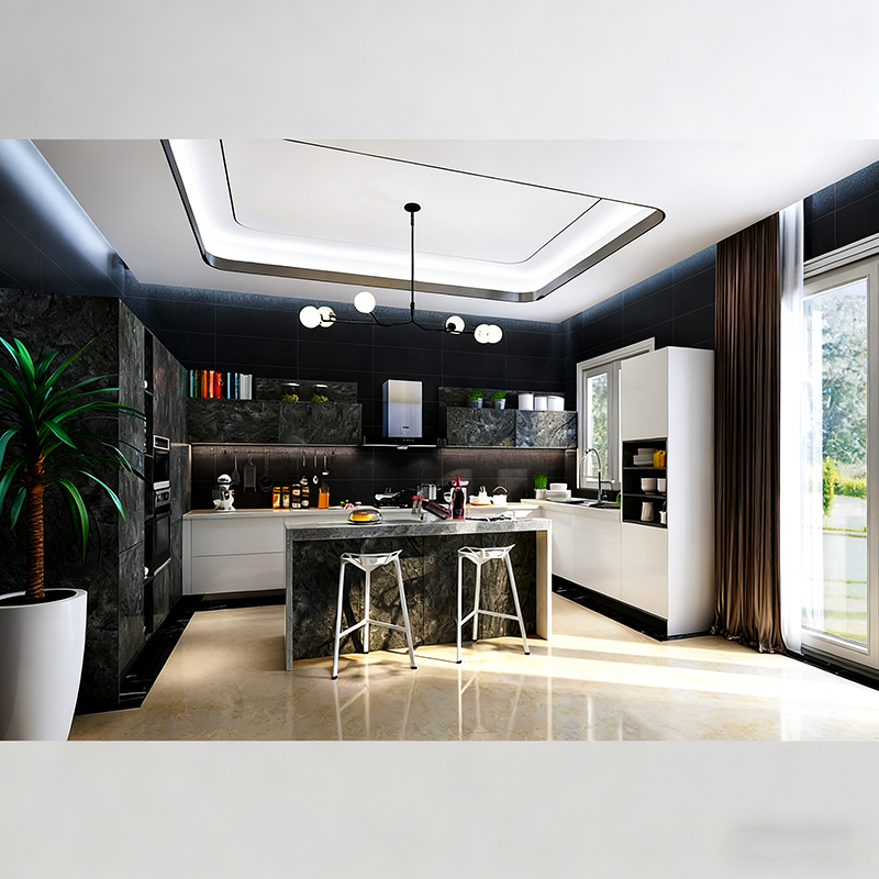 Custom White Slim Shaker Kitchen Cabinets with Island | Plywood & Melamine Modern Cabinet Set