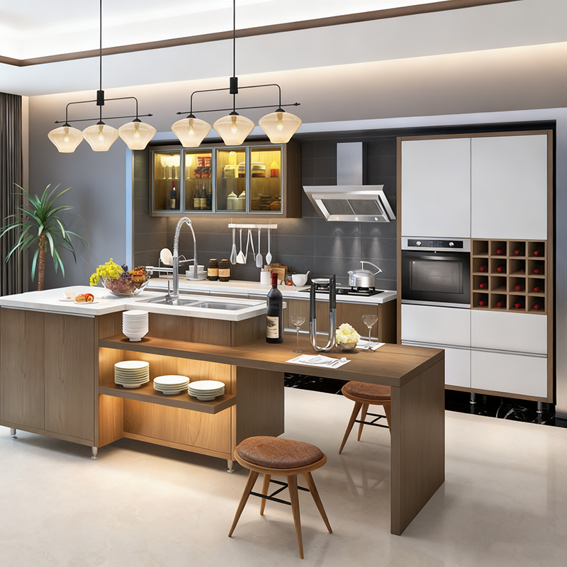 Modern Lacquer Apartment Kitchen Cabinet Set | Custom MDF & Plywood 3-Layer Storage System