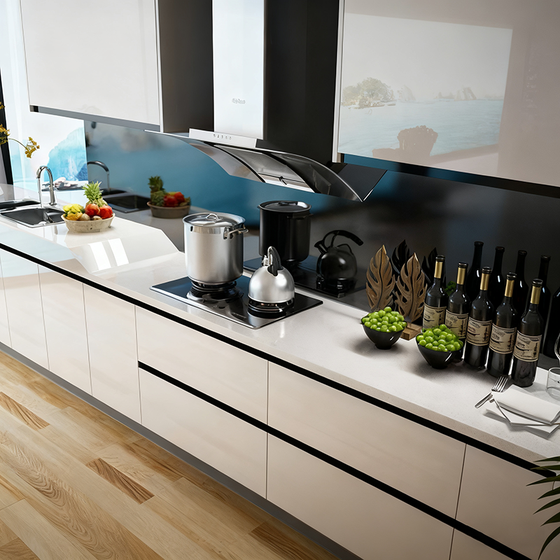 Luxury White Lacquer Custom Kitchen Cabinet Set for Hotels, Bars & Modern Homes