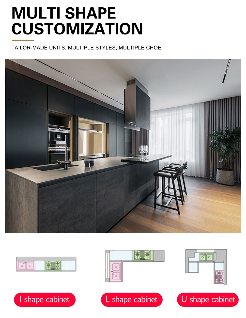 Black style UV lacquer kitchen with HDF kitchen-GK-490