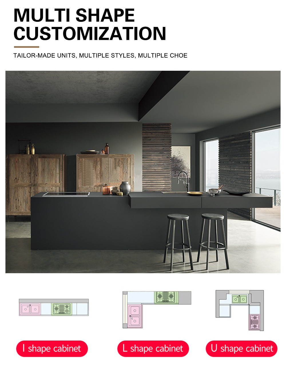 Black UV matt lacquer with HDF with accessories Kitchen cabinet GK1230
