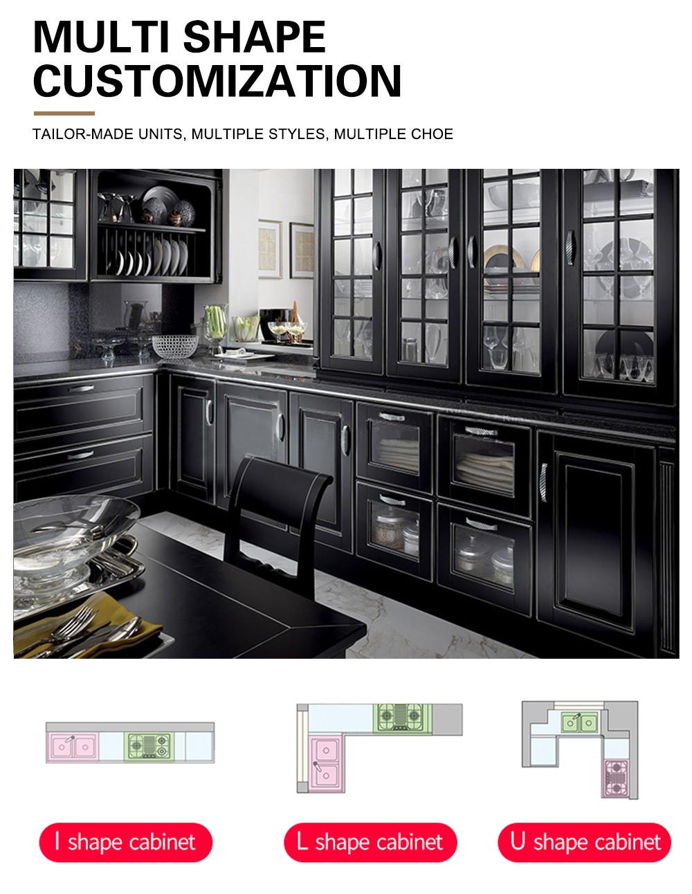 European style Classical style Black style PVC with HDF kitchen-GK-638
