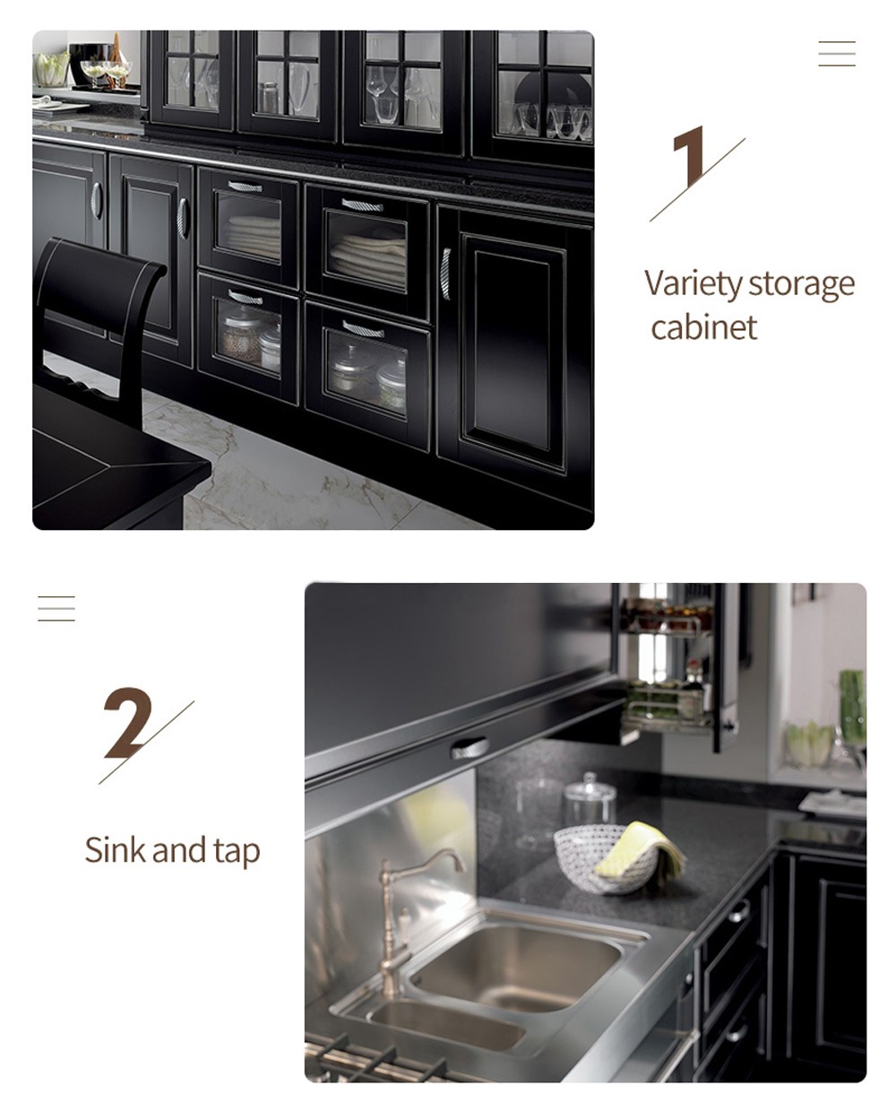 European style Classical style Black style PVC with HDF kitchen-GK-638
