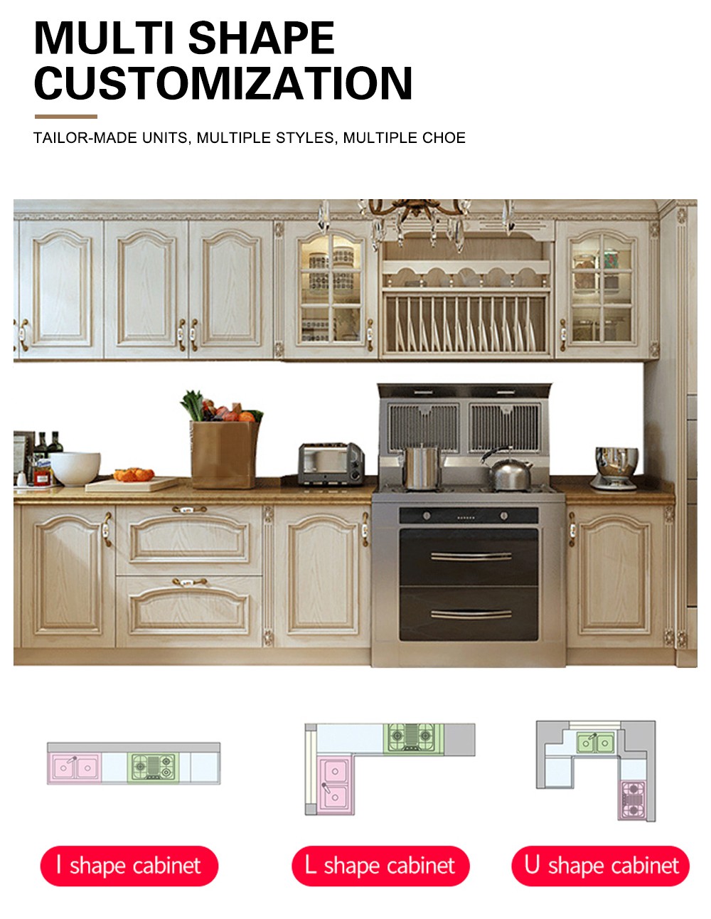 European style PVC with HDF kitchen cabinet GK-955