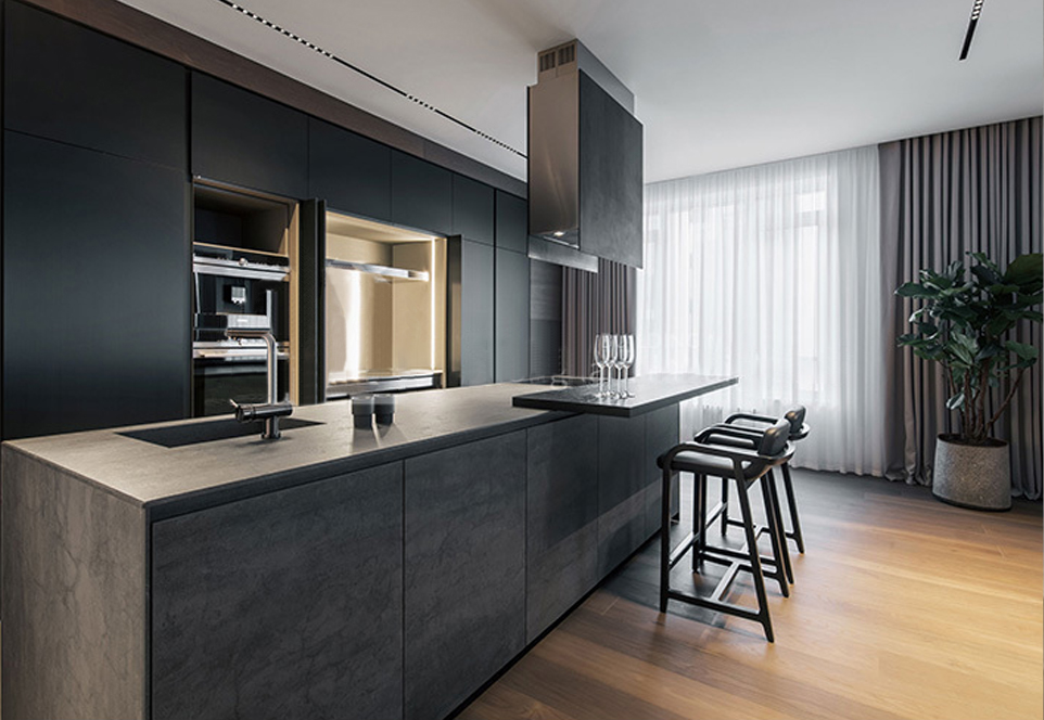 Black style UV lacquer kitchen with HDF kitchen-GK-490