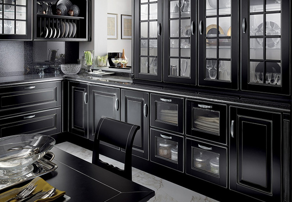European style Classical style Black style PVC with HDF kitchen-GK-638