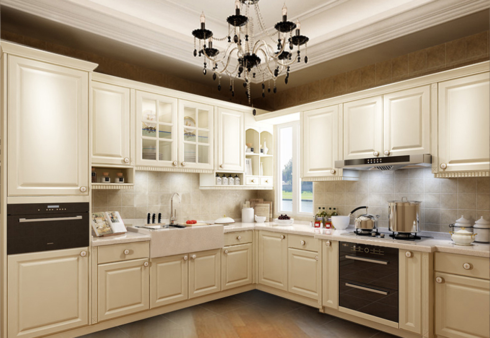 European style PVC with HDF kitchen cabinet GK-112