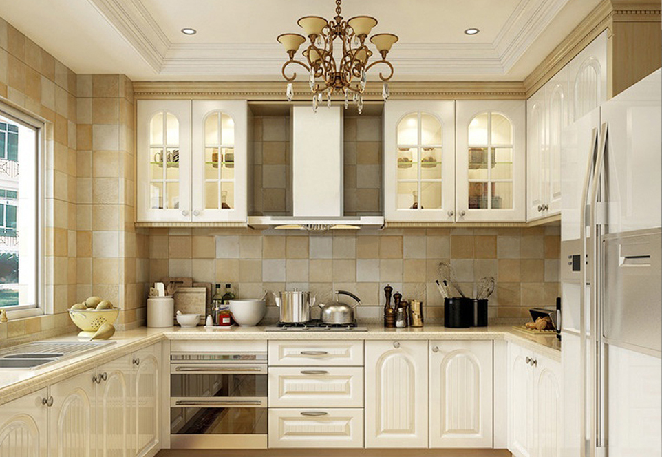 European style PVC with HDF kitchen cabinet GK-871